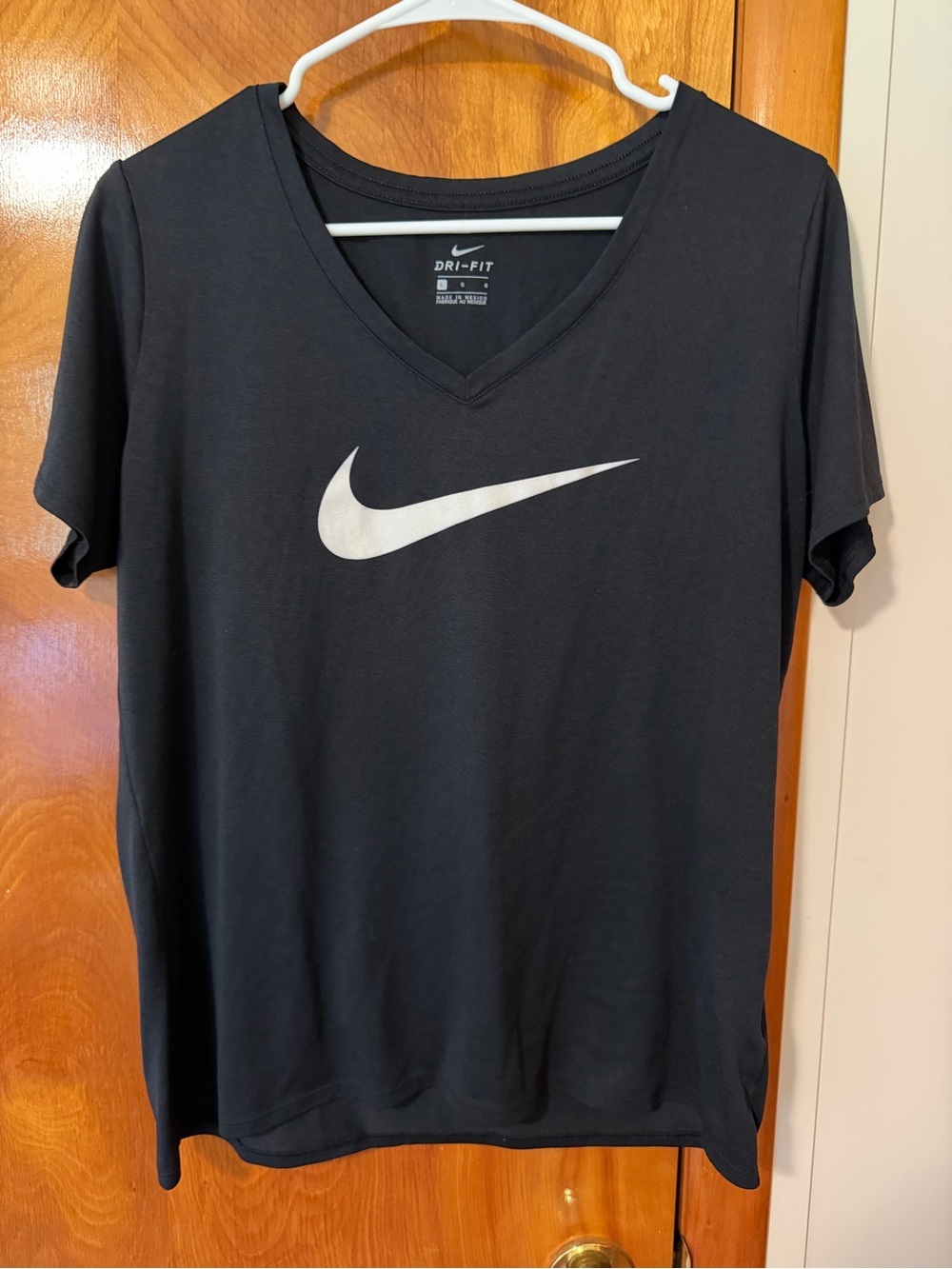 Nike Black V-Neck Dri-FIT Tee with White Swoosh